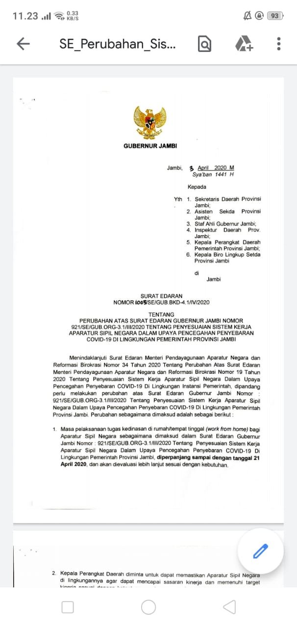 Kerja di Rumah untuk ASN Pemprov Jambi Kembali Diperpanjang