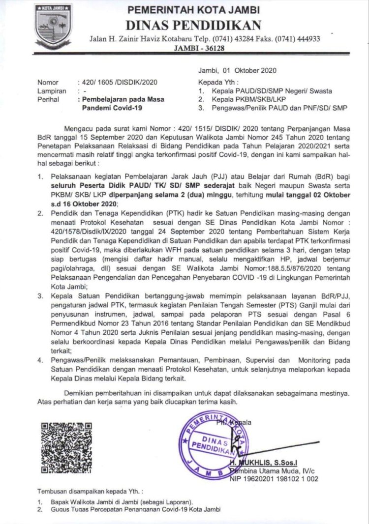 Penyebaran Covid-19 Semakin Mengkhawatirkan, Siswa di Kota Jambi Belum Bisa ke Sekolah