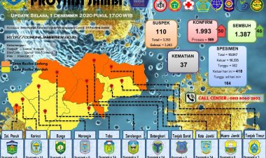 Update Corona Jambi 1 Desember 2020 : Pasien Positif Bertambah 50 Orang Sembuh 46 Orang