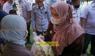 Bupati Masnah Serahkan Bantuan Sembako Kepada Masyarakat Terdampak COVID-19 di Desa Penyengat Olak