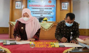 Bupati Masnah Teken Nota Kesepakatan dengan BPJS Ketenagakerjaan dan Poltekes Jambi