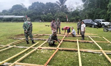 Gotong Royong TNI dan Warga Desa Teluk Kuali Sambut TMMD ke-123