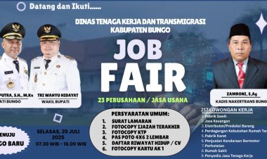 Dukung Program 100 Hari Kerja Bupati, Disnakertrans Bungo Gelar Job Fair "Menuju Bungo Baru"