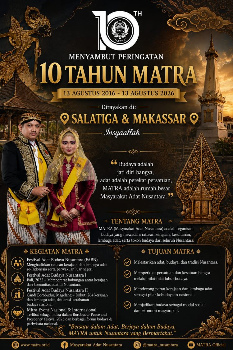 10 Tahun MATRA, Sri Paduka KGPAA Mangku Alam II: Perayaan Akan Digelar di Salatiga dan Makassar