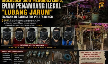 Digerebek Saat Menambang Emas Ilegal, Enam Penambang "Lubang Jarum" Diciduk Satreskrim Polres Bungo