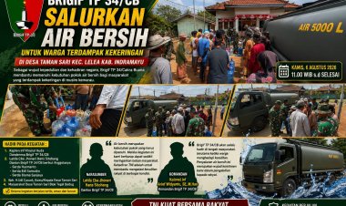 Brigif TP 34/CB Salurkan Air Bersih untuk Warga Terdampak Kekeringan di Indramayu