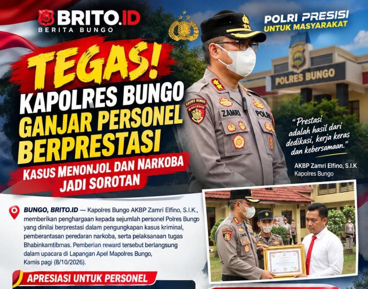 Tegas! Kapolres Bungo Ganjar Personel Berprestasi, Kasus Menonjol dan Narkoba Jadi Sorotan