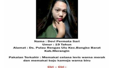 Pamit ke Orang Tua Tidur Rumah Teman, Devi Raib Sejak Sabtu