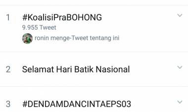 Efek Ratna Sarumpaet, #KoalisiPrabohong jadi Trending Topik